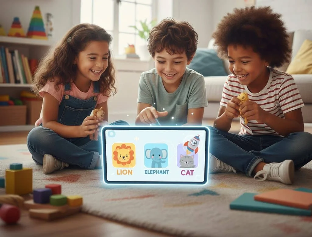 ילדים לומדים אוצר מילים באנגלית דרך אפליקציה
